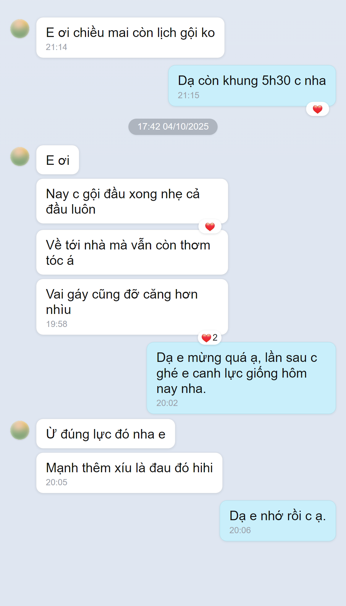 Ảnh chụp màn hình phản hồi khách hàng về gội đầu dưỡng sinh tại Doris Beauty Spa